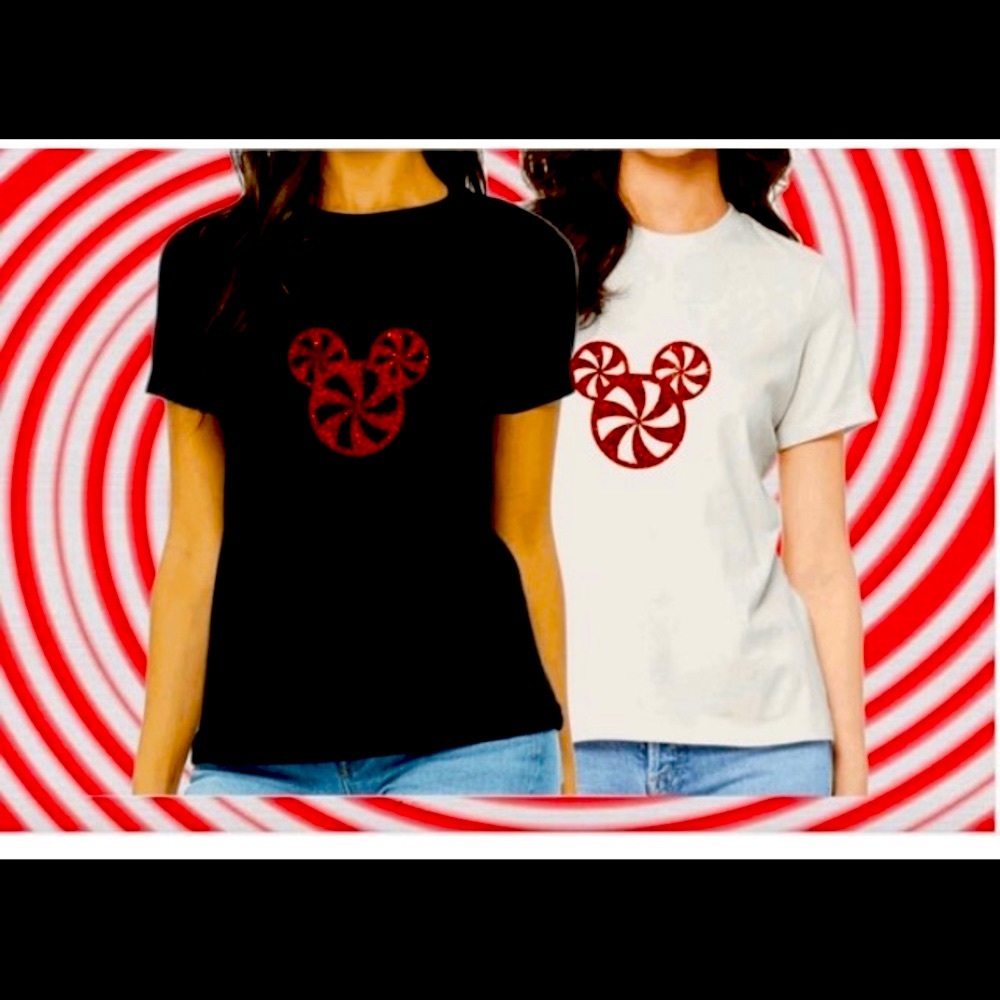 Disney Christmas Glitter Peppermint inspired Mickey Mouse ears tee t-shirt